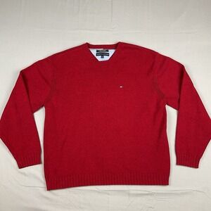 Tommy Hilfiger Red Knit Sweater Logo‎ Y2K Streetwear Preppy Casual Old Money